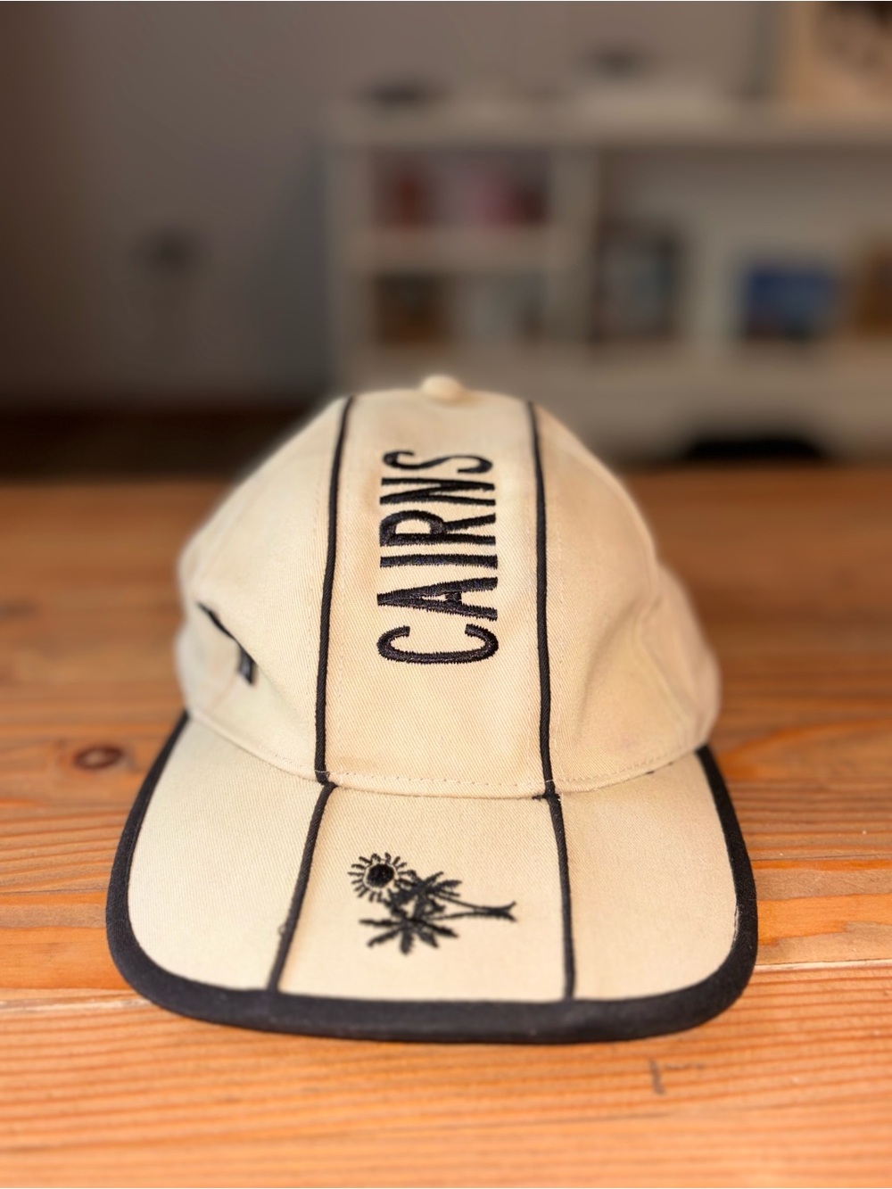 Vintage Cairns Australia Palm Tree 5 Panel Hat Tan/Black Strapback Cap